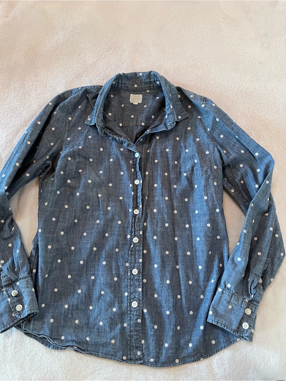J Crew The Perfect Shirt polka dot chambray S